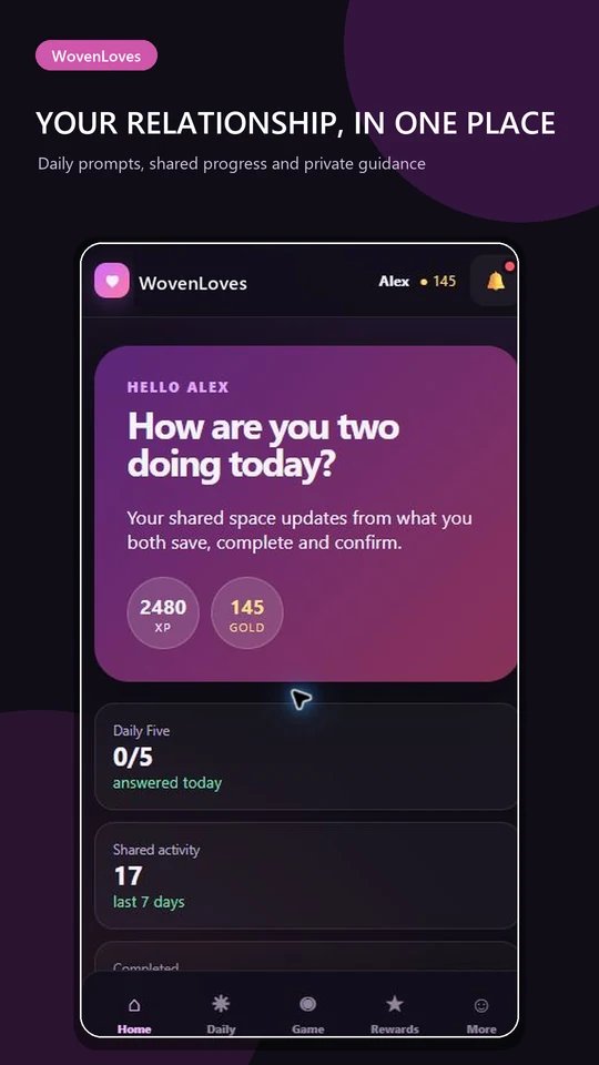 Woven Loves dashboard showing its private relationship platform